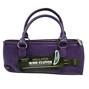 Insulated Wine Clutch Purple Faux Croc Thermal Lined Bag w/ Corkscrew Primeware